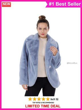 Faux Mink Fur Open Front Fluffy Cardigan Coat with Pockets